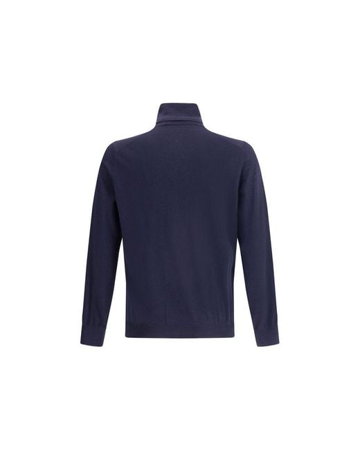 Brunello Cucinelli Blue Wool Turtleneck Sweater for men
