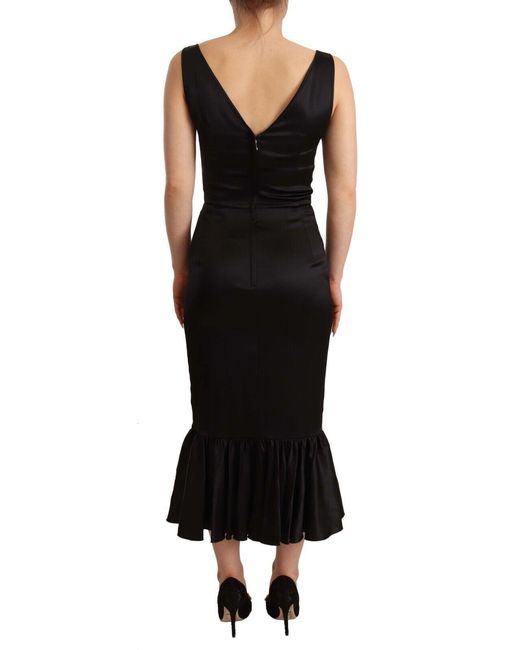 Dolce & Gabbana Black Elegant Silk Midi Sheath Dres