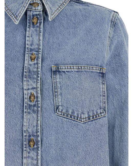 Totême  Blue Denim Shirt With Patch Pocket Blouses