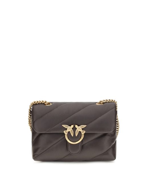 Pinko Gray Love Classic Leather Shoulder Bag Calf Bos Taurus