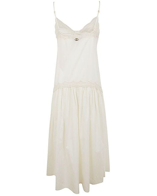 Twin Set White Belted Embroidered Dress