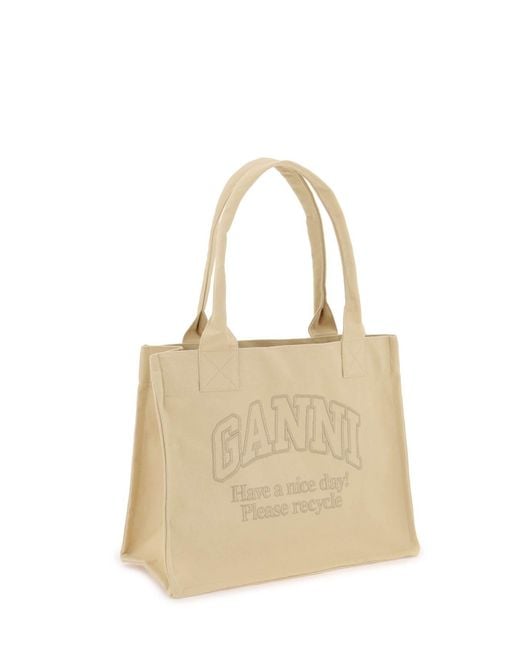 Ganni Natural Tote Bag With Embroidery