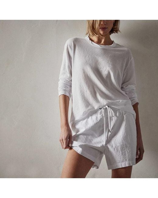 James Perse Gray T-Shirt Oversized Manches Longues En Crêpe Jersey Blanc T-Shirts And Polos