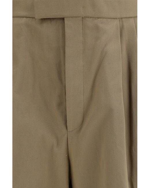 Thom Browne Green Cotton Gabardine Pants With Double Pleats for men