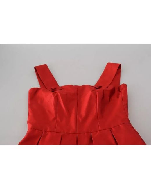 Dolce & Gabbana Red A-Line Pleated Midi Satin Silk Dress