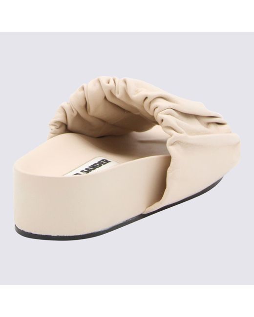 Jil Sander White Light Beige Leather Sandals