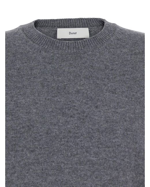DUNST Gray Crewneck Sweater With Ribbed Trims
