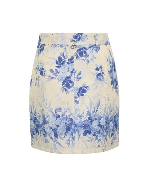 Twin Set Blue Linen Skirt With Print