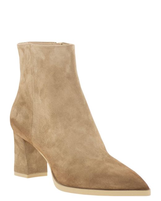 Santoni Brown Mid-Heel Suede Ankle Boots