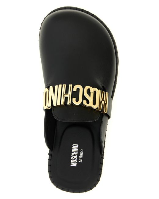 Moschino Black Leather Sabots