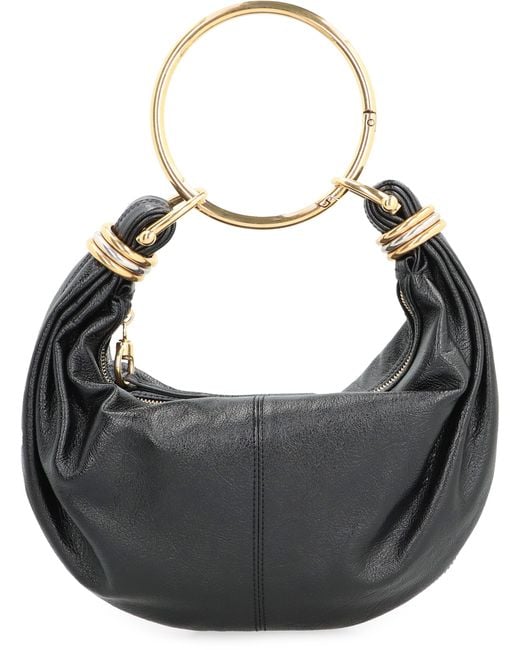 Chloé Black Leather Hobo Bag With Top Handle Calf Shoulder