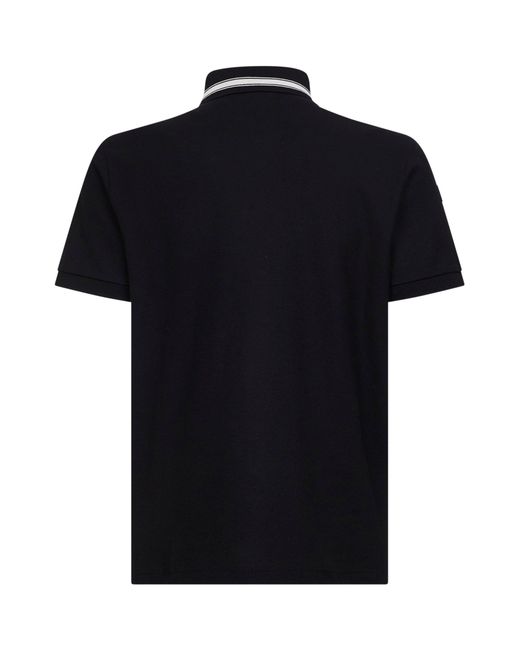 Moncler Black Cotton Pique Polo Shirt With Logo Detail for men