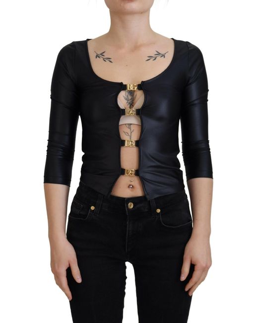 Dolce & Gabbana Black Elegant 3/4 Sleeve Top With Detailing