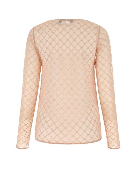 Gucci Natural GG Embroidered Mesh Top
