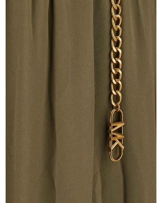 MICHAEL Michael Kors Green Long Dress With Bow And Chain, Polyester