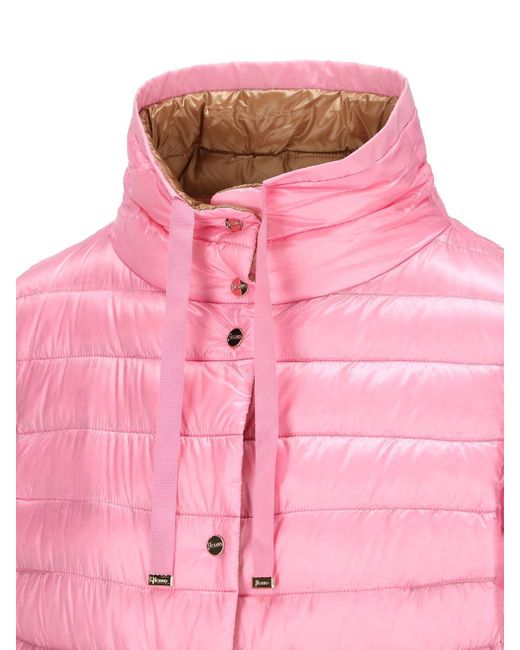 Herno Pink Funnel Neck Reversible Puffer Jacket