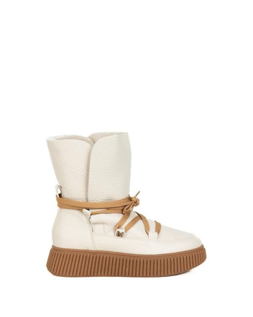 Lorenzo Mari White Boots Pebbled Leather Upper