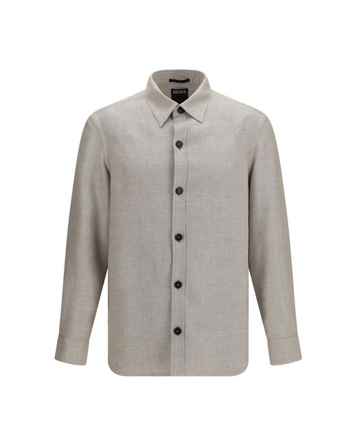 Zegna Gray Cashmere, Linen, And Silk Overshirt Shirt for men