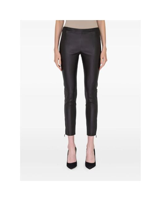 Ferragamo Black Zip-Detail Leather Trousers