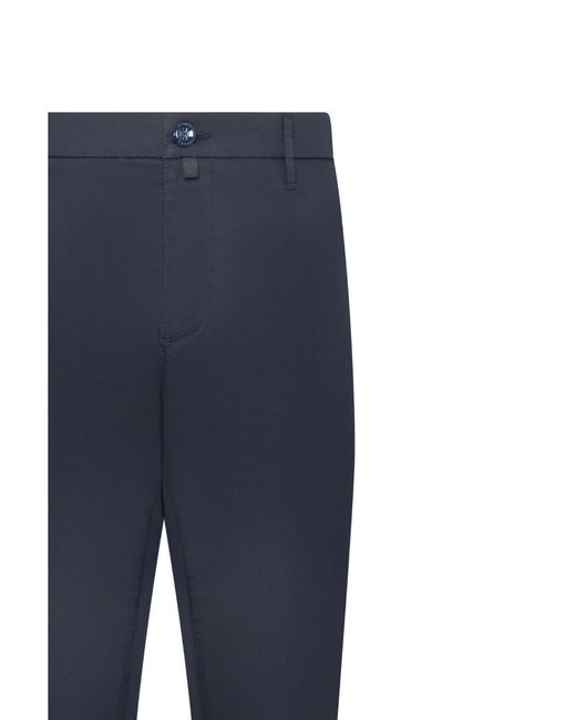 Jacob Cohen Blue Cotton Blend Tapered Leg Trousers With Logo Patch On The Back for men