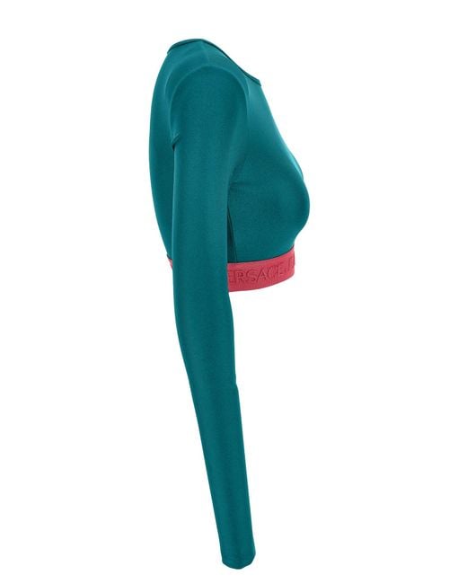 Versace Green Jeans Couture Crop Top With Long Sleeves