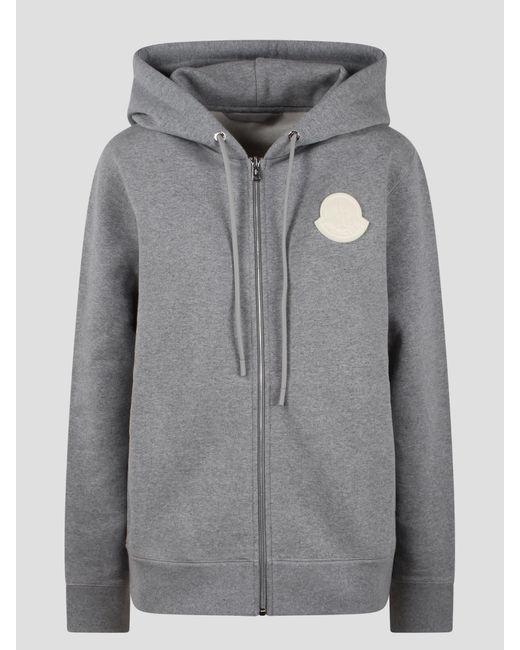 Moncler Logo Full Zip Hoodie in Gray for Men | Lyst