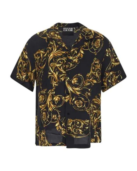 Versace Jeans Black Shirt With Baroque Print And Short Sleeves for men