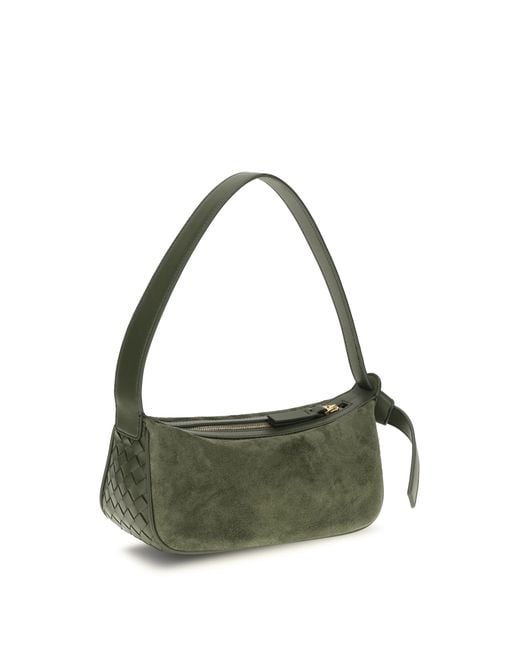 Bottega Veneta Green Shoulder Bag Nodo Tweed- Tweed/ Calf Leather (Bos Taurus)