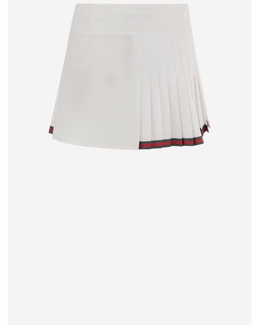 Gucci White Cotton Skirt With Partial Pleats