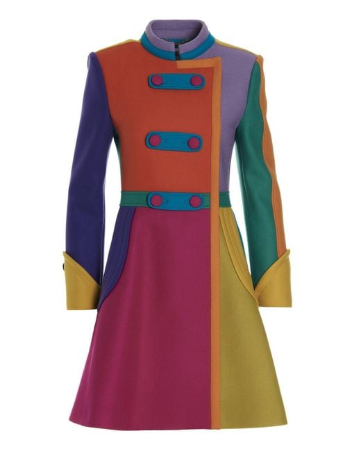 Moschino Multicolor Colorblock Wool Coat