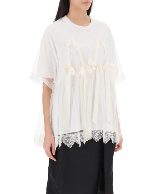Simone Rocha White Tulle Top With Lace And Bows