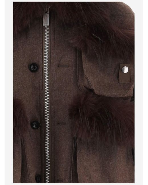 Sacai Black Wool Jacket With Faux Fur Inserts