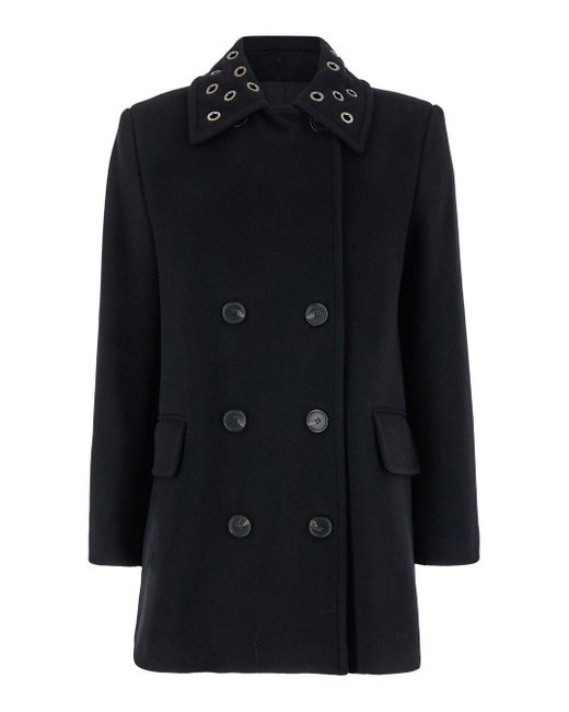 MSGM Blue Double Breasted Eyelet Detailed Coat