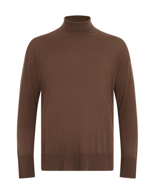 Max Mara Brown High-Collar Sweater Virgin Wool