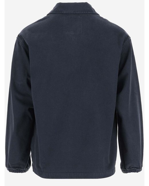Emporio Armani Blue Cotton Jacket With Logo for men