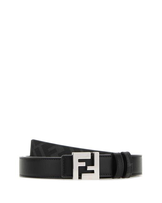 Fendi White Leather Ff Squared Reversible Belt for men