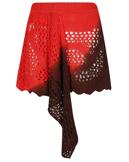 The Attico Red Elastic Waist Perforated Knitted Midi Skirt