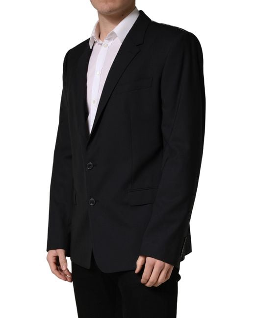 Dolce & Gabbana Black Single Breasted 2 Button Suit Jacket Elastane Virgin Wool for men