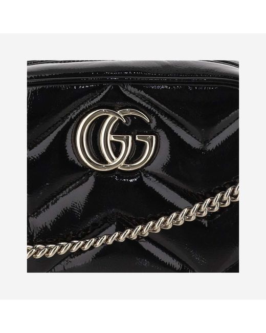 Gucci Black Shoulder Bag Gg Marmont Patent Leather