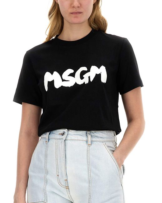 MSGM Black T-Shirt With Logo