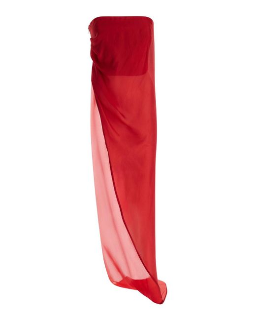 Rick Owens Red Strapless Asymmetric Long Top