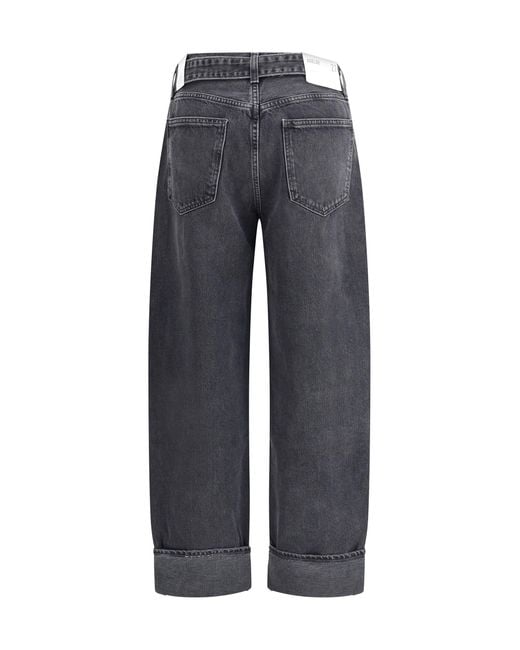 Agolde Gray Cuffed Taper Wide Jeans Cotton