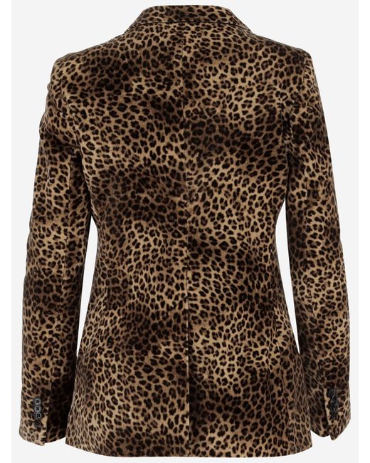 Tagliatore Brown Cupro Jacket With Leopadrata Pattern