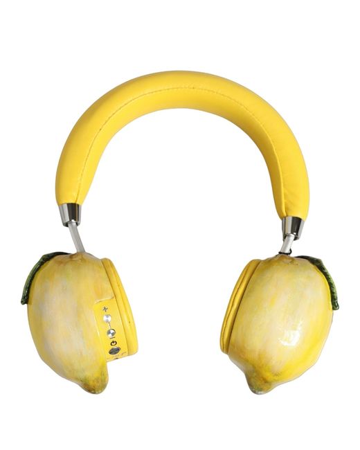 Dolce & Gabbana Yellow Vibrant Lemon Leather Headset Headphones