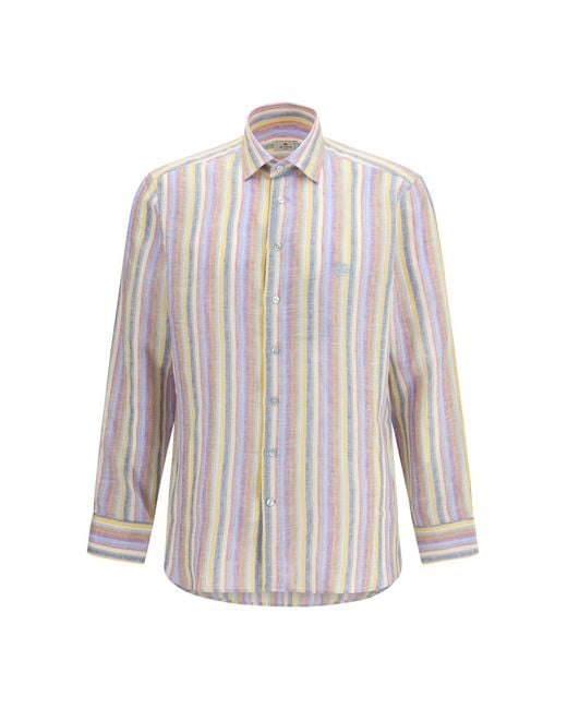 Etro White Roma Logo Shirt Linen for men