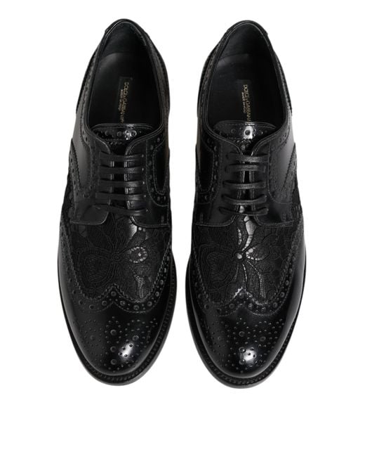 Dolce & Gabbana Black Leather Floral Lace Dress Formal Shoes