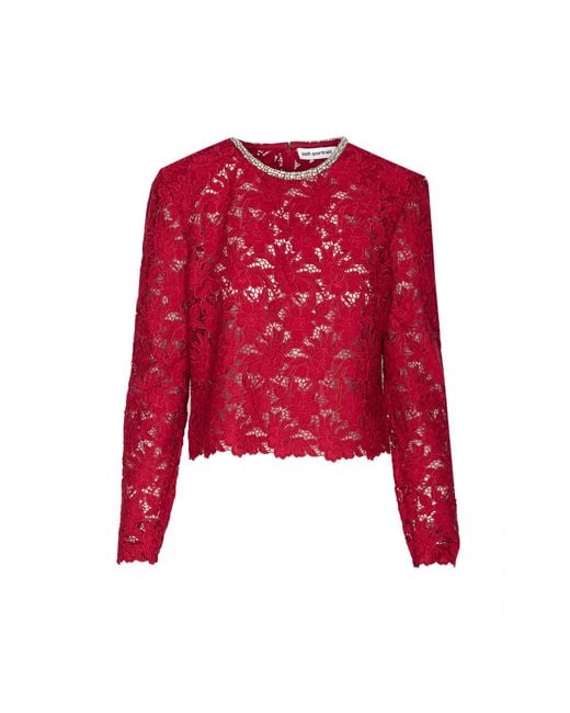 Self-Portrait Red Self Portrait Lace Crystal Top