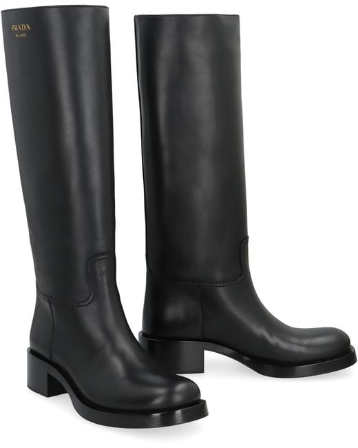 Prada Black High Leather Boots Calf