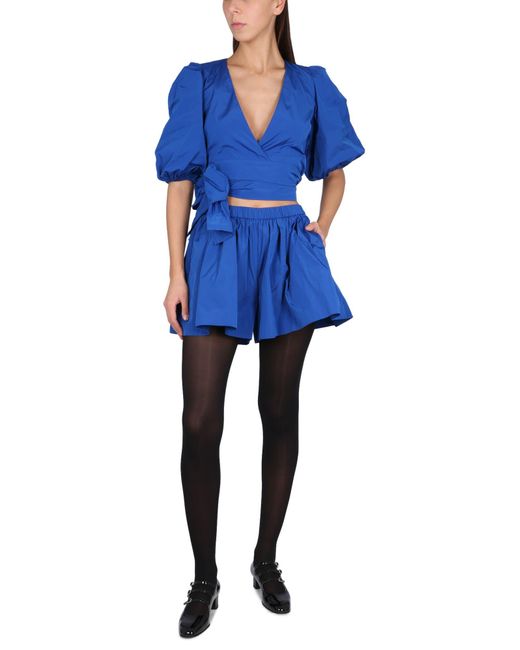 RED Valentino Blue Taffeta Top