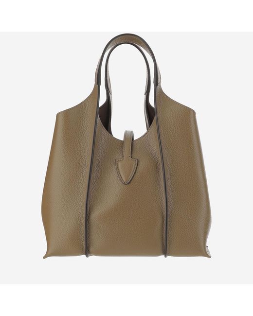 Tod's Brown Leather T Shopping Bag Calfskin Handbags
